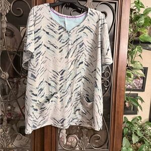 Healing Hands Zebra Print Blouse with Blue Accents